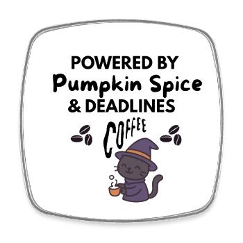 Pumpkin Spice & Deadlines - Fall Coffee Cat - Square fridge magnet - white - Front