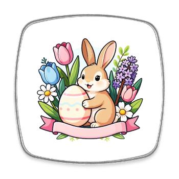 Easter Bunny with Floral Egg - Square fridge magnet - white - Front