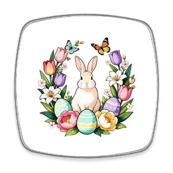 Lapin de la Fleur de Pâques - Magnet carré - blanc - Devant