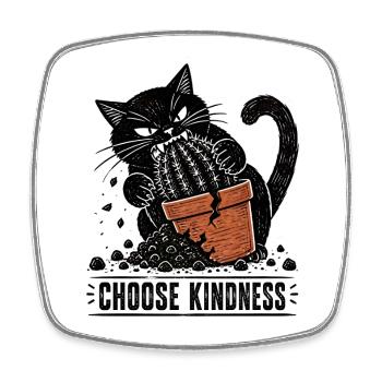 Linocut Chats en colère mangeant des cactus Gentillesse - Magnet carré - blanc - Devant