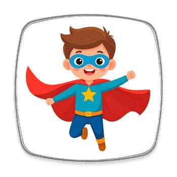 Comic Junge als Superheld – Heldenhaftes Design - Viereckiger Kühlschrankmagnet - Weiß - Vorne
