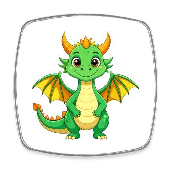 Kleiner grüner Drache mit Flügeln – Fantasy Motiv - Viereckiger Kühlschrankmagnet - Weiß - Vorne