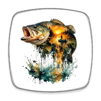 Pêche au coucher d'aquarelle géante - Magnet carré - blanc - Devant
