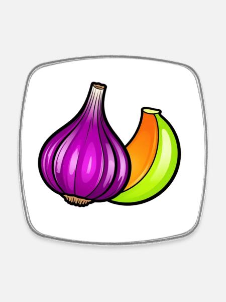 Pop Art Illustration: Purple Garlic Head and Clove - Square fridge magnet - white