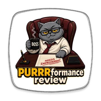 PURRRformance Review Funny Corporate Cat Manager - Square fridge magnet - white - Front