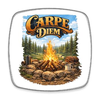Carpe Diem am Lagerfeuer - Viereckiger Kühlschrankmagnet - Weiß - Vorne
