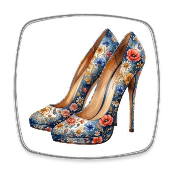 High Heels mit farbenfrohen Blumen - Viereckiger Kühlschrankmagnet - Weiß - Vorne