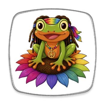 Grenouille Rasta sur le signe de paix de la fleur de tournesol - Magnet carré - blanc - Devant