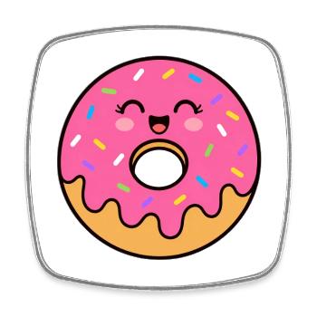 Kawaii Donut Lächeln Print - Viereckiger Kühlschrankmagnet - Weiß - Vorne