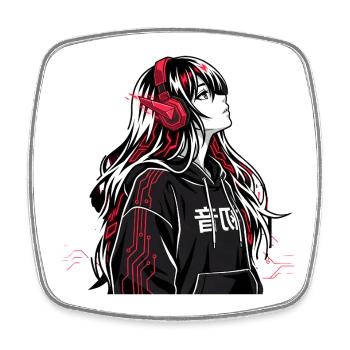 Sweat à capuche Cyberpunk Anime - Magnet carré - blanc - Devant