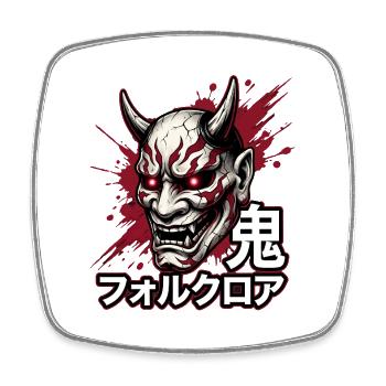 Oni Folklore Maske mit Blutspritzer - Viereckiger Kühlschrankmagnet - Weiß - Vorne