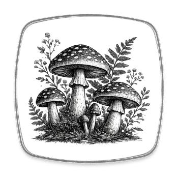 Vintage Forest Mushrooms Linocut - Square fridge magnet - white - Front