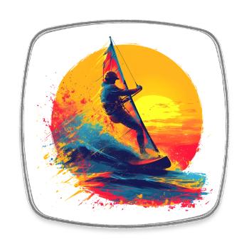 Planche à voile à l’ancienne - Magnet carré - blanc - Devant