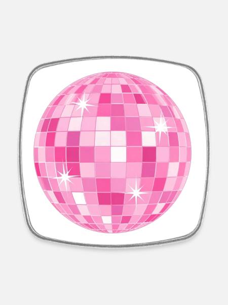 Bright Pink Disco Ball - Square fridge magnet - white
