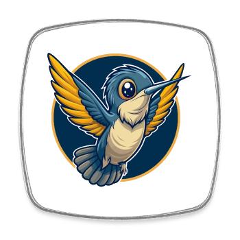 Hummingbird Kawaii Maskottchen-Cartoon-Clipart-Logo - Viereckiger Kühlschrankmagnet - Weiß - Vorne