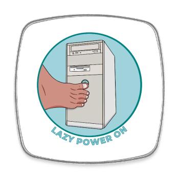 Technologie drôle d’alimentation paresseuse sur PC rétro Tower Toe Press - Magnet carré - blanc - Devant