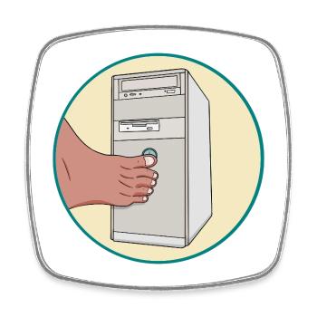 Retro 90s PC Power Button Toe Press Funny Tech - Square fridge magnet - white - Front