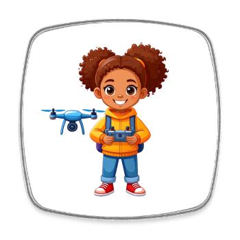 Petit pilote pilotant un drone volant – technologie - Magnet carré - blanc - Devant