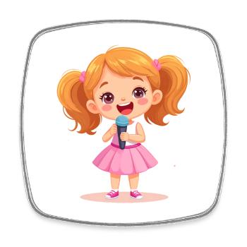 Little girl singing with microphone – Music Design - Square fridge magnet - white - Front