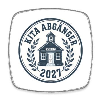 Kita Abgänger 2027 – Rundes Logo mit Ehrenkranz - Viereckiger Kühlschrankmagnet - Weiß - Vorne