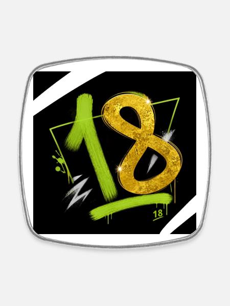 Glitter 18 Graffiti Neon Number - Square fridge magnet - white