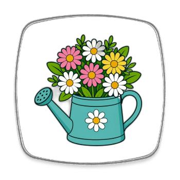 Arrosoir bouquet de fleurs - Magnet carré - blanc - Devant