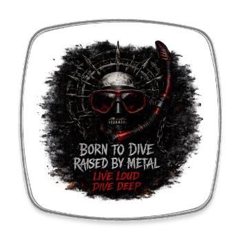 Born to Dive, Raised by Metal – Skull Diver Metal - Square fridge magnet - white - Front