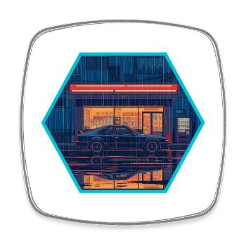 Retro 80er JDM Hatchback Neon Konbini Hex Emblem - Viereckiger Kühlschrankmagnet - Weiß - Vorne