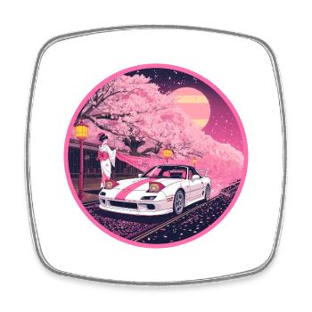 Retro 90er JDM Roadster Geisha Sakura Emblem - Viereckiger Kühlschrankmagnet - Weiß - Vorne