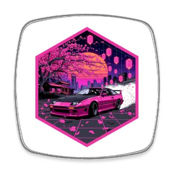 Retro 90s JDM S13 Sakura Lanterns Hex Emblem - Square fridge magnet - white - Front