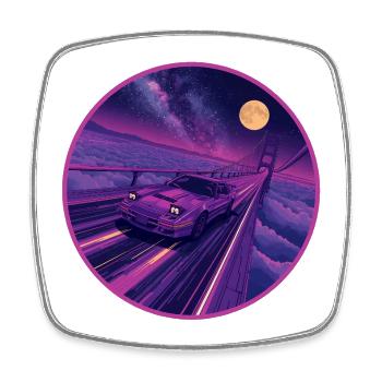 Retro 80er JDM Coupé Galaxy Highway Circle Emblem - Viereckiger Kühlschrankmagnet - Weiß - Vorne