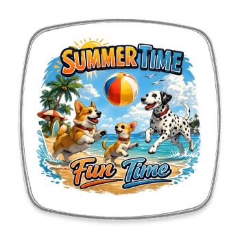 Été : Chiens qui jouent sur la plage - Magnet carré - blanc - Devant