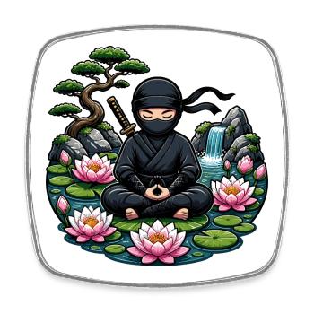 Ninja Meditation at Lake Lotus - Square fridge magnet - white - Front