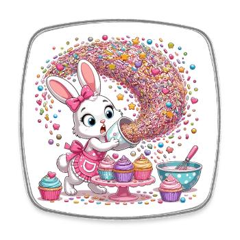 Bunny Baking Magic with Sprinkles - Square fridge magnet - white - Front