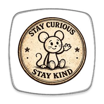 Curious Mouse Vintage Badge - Square fridge magnet - white - Front