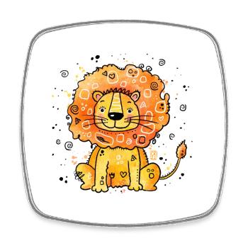 Lion gribouillé à la fourrure orange - Magnet carré - blanc - Devant