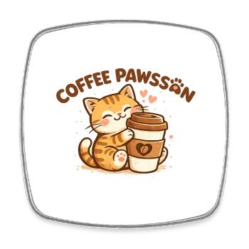 Peluche chat KaffePaws avec gobelet - Magnet carré - blanc - Devant