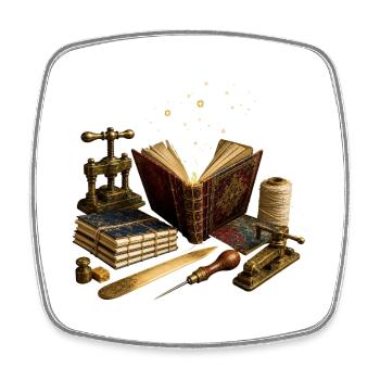 Celestial Bookbinder's Workshop - Square fridge magnet - white - Front