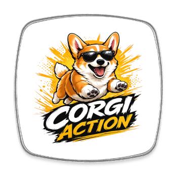 Corgi Action - Viereckiger Kühlschrankmagnet - Weiß - Vorne