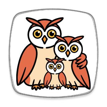 Owl family - Square fridge magnet - white - Front
