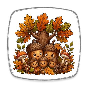 La famille des glands dans la forêt d’automne - Magnet carré - blanc - Devant