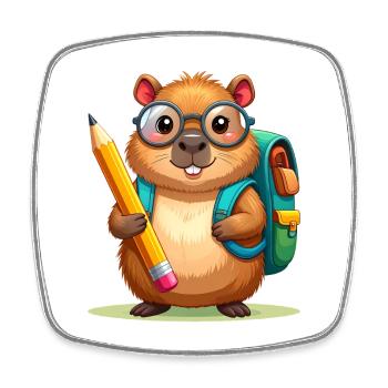 Comic Beaver with Glasses & Satchel – School - Square fridge magnet - white - Front