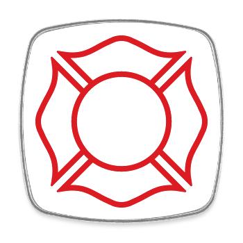 Feuerwehrmann-Malteser Kreuzlinienabzeichen Sicherheitssymbol - Viereckiger Kühlschrankmagnet - Weiß - Vorne