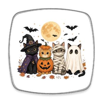 Halloween Cats Witch Pumpkin Mummy Ghost Costume - Square fridge magnet - white - Front
