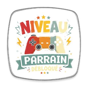 Niveau Parrain Débloqué Annonce Grossesse Cadeau - Magnet carré - blanc - Devant