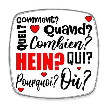 mots interrogatifs - français - Magnet carré - blanc - Devant