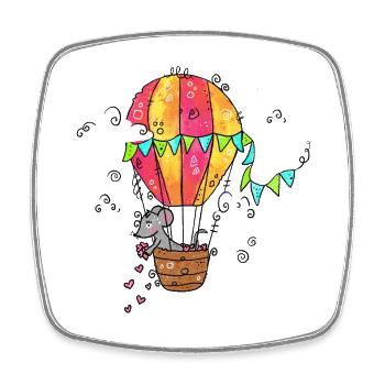 Heart Balloon: Mouse in the Basket - Square fridge magnet - white - Front