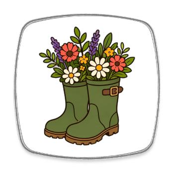 Blumen in Gummistiefeln - Viereckiger Kühlschrankmagnet - Weiß - Vorne
