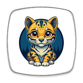 Ocelot Kawaii Maskottchen-Cartoon-Clipart-Logo-Abzeichen - Viereckiger Kühlschrankmagnet - Weiß - Vorne