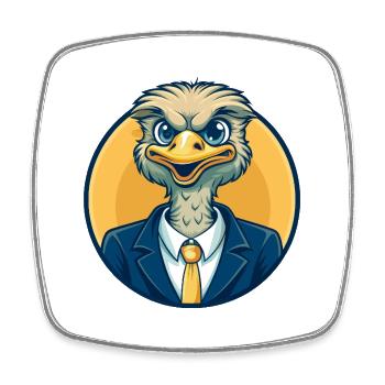 Strauß-Kawaii-Maskottchen-Cartoon-Clipart-Logo-Abzeichen - Viereckiger Kühlschrankmagnet - Weiß - Vorne
